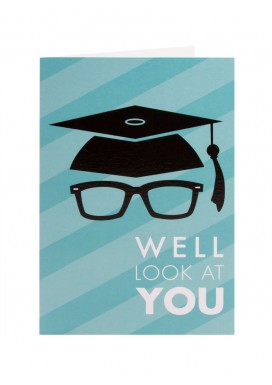 Blue Striped Mortar Board Graduation Card