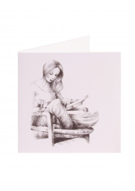 Black & White Women With Glass Of Wine Blank Card