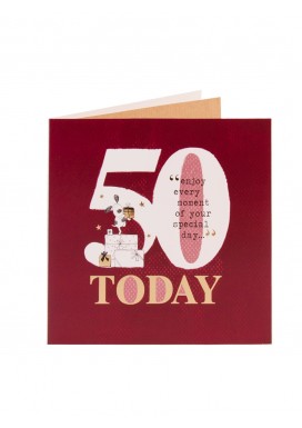 Dog & Gold Present 50th Birthday Card