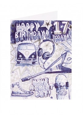 Biro Sketched 17th Birthday Card