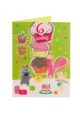 Animals And Cupcakes 6th Birthday Card