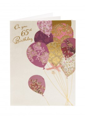 Purple Balloons 65th Birthday Card