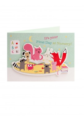 Animal Characters First Day At Nursery Card