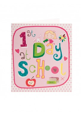 Pink Polka Dot First Day At School Card