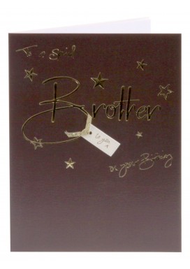 Gold Lettering and Stars on Brown Birthday Card - Brother