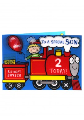 Lenticular Boy in Train 2nd Birthday Card - Son