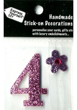 Handmade Stick On Numbers - Mini Pink Number 4