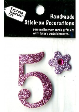 Handmade Stick On Numbers - Mini Pink Number 5