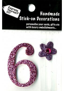 Handmade Stick On Numbers - Mini Pink Number 6