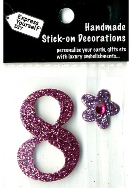 Handmade Stick On Numbers - Mini Pink Number 8