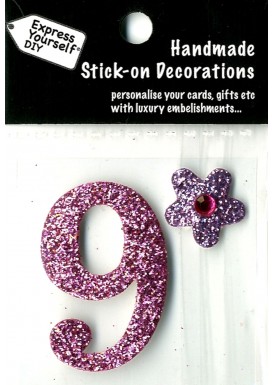 Handmade Stick On Numbers - Mini Pink Number 9
