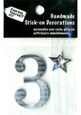 Handmade Stick On Numbers - Mini Silver Number 3