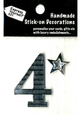 Handmade Stick On Numbers - Mini Silver Number 4