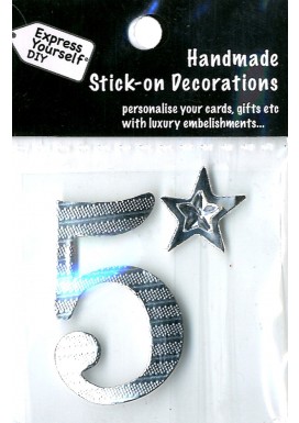 Handmade Stick On Numbers - Mini Silver Number 5