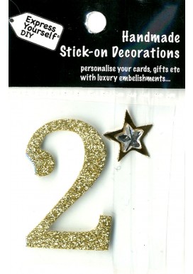 Handmade Stick On Numbers - Mini Gold Number 2