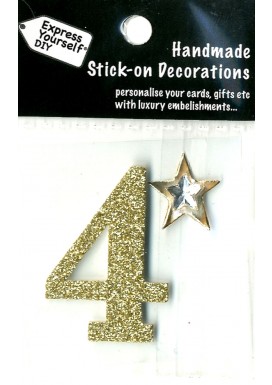 Handmade Stick On Numbers - Mini Gold Number 4