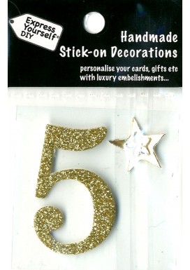 Handmade Stick On Numbers - Mini Gold Number 5