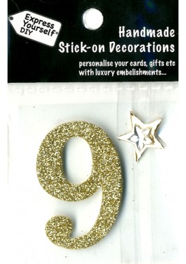 Handmade Stick On Numbers - Mini Gold Number 9