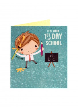 Cute Boy 1st Day At School Card
