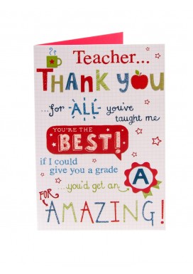 A Grade Best Thank You Teacher Card