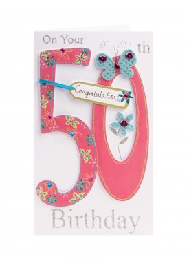 Pink Number Cut Out 50th Birthday Card