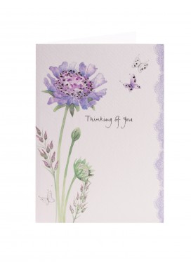 Purple Flowers Thinking Of You Card