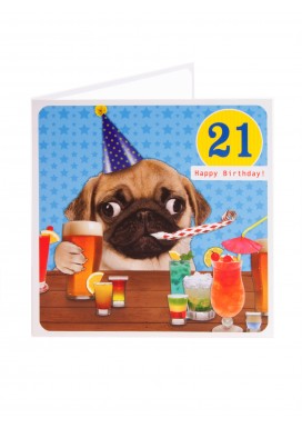 Party Pug 21st Birthday Card