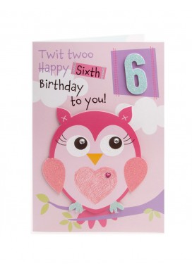 Sparkling Owl 6th Birthday Card