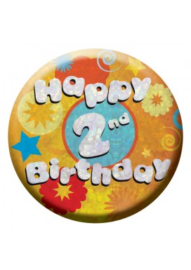 Happy 2nd Birthday Badge Small 55mm Holographic