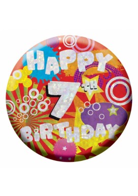 Happy 7th Birthday Badge Small 55mm Holographic