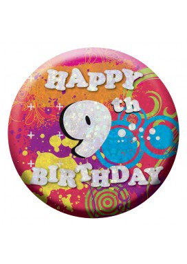 Happy 9th Birthday Badge Small 55mm Holographic