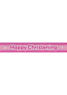 Happy Christening Pink Holographic Banner