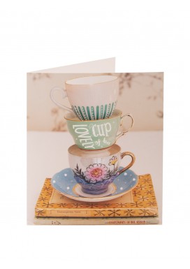 Simply Blank Greeting Card Stack of Teacups