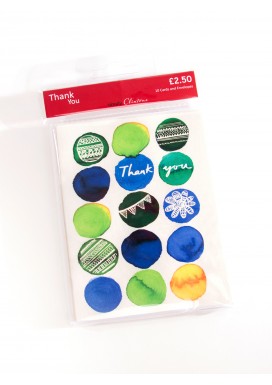Simply Circular Green And Blue Thank You Cards -  Set Of 10