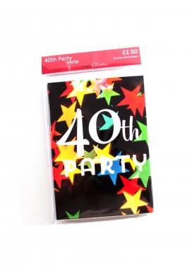 Simply Colourful Stars 40th Birthday Party Invitations -  Set of 10